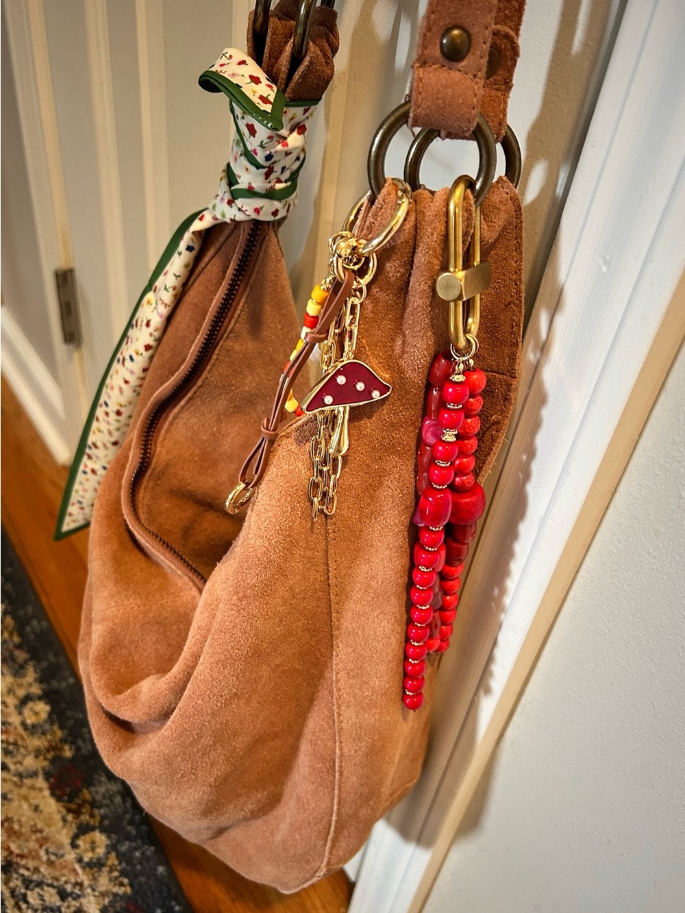 Free People Suede Roma Tote in Rust With 2 FP Bag Charms & Tilly Scarf - Picture 7 of 16